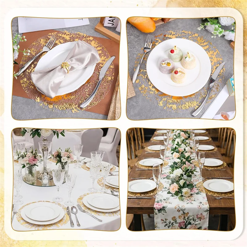 10/100 Stück Einweg-Tischsets in Gold, runde Tischsets aus Metallfolie in Gold, Tischdeckendekorationen für Hochzeiten, Partys, Familienessen – Detail 7