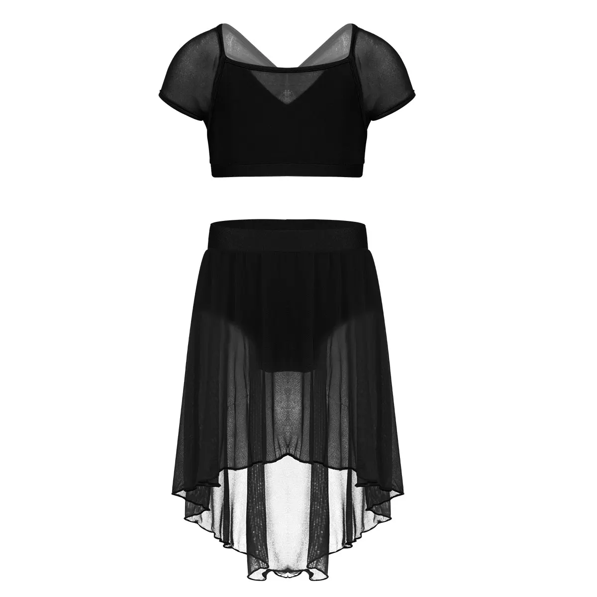 Kinderen Meisjes Balletdans Jurk Mouwloze Crop Tops Met Chiffon Rok Set Turnen Turnpakje Podium Performance Dans Outfit