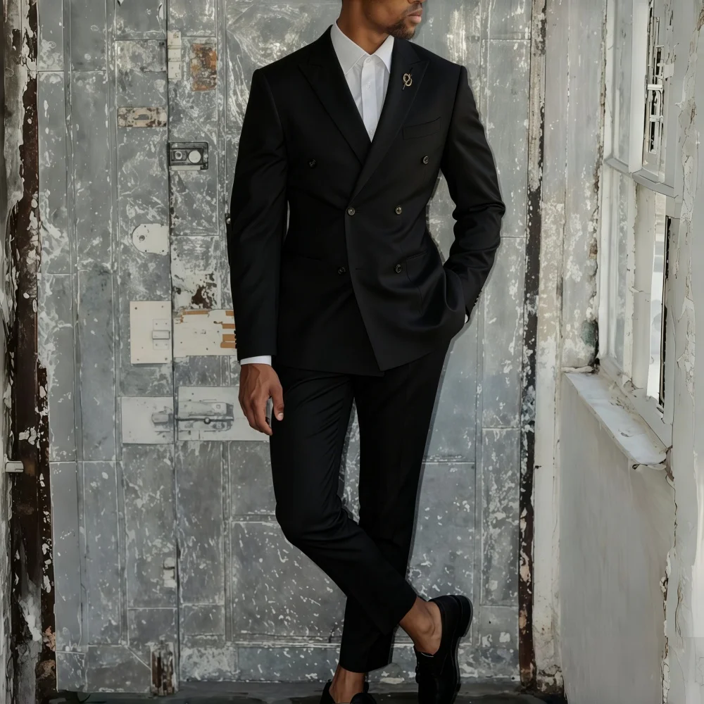 White Double Breasted Wedding Suits for Men Slim Fit Groom Tuxedo 2 Pieces Formal Blazer Pants Prom Guest Banquet