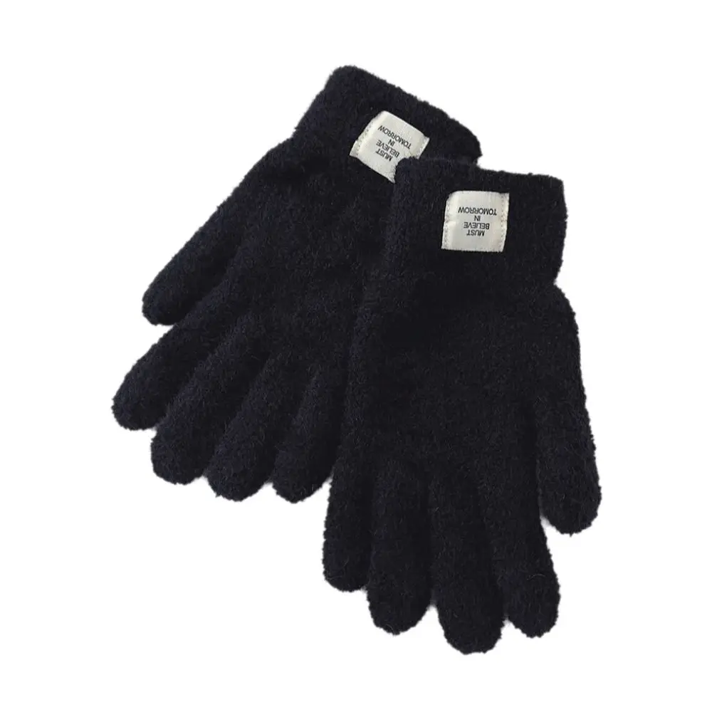 قفازات محبوكة سميكة عصرية للحماية من البرد، قفازات شتوية بلون سادة، قفازات مقاومة للبرودة للنساء