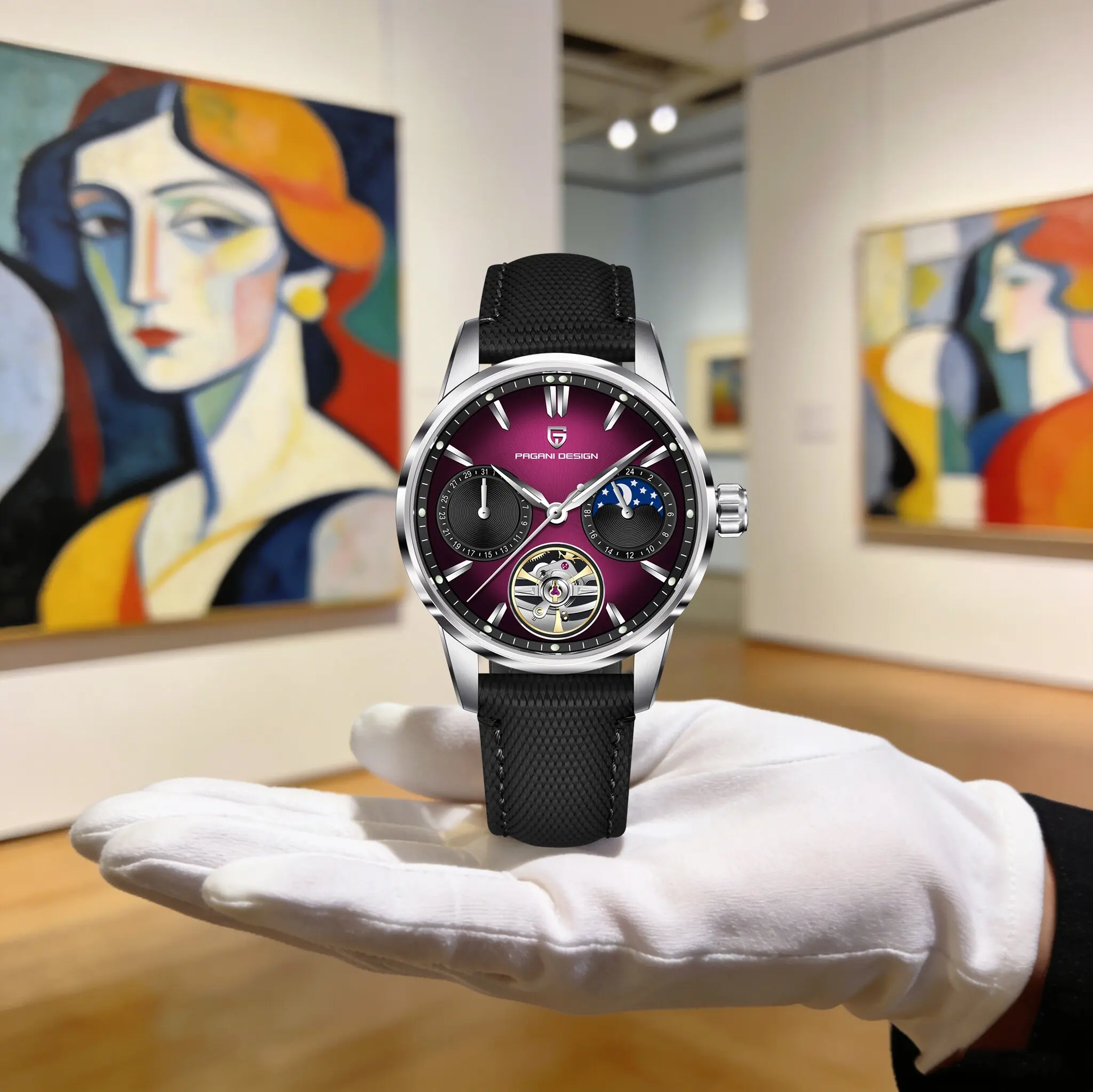 

Мужские механические часы PAGANI DESIGN, 41 мм, элегантные, модные, универсальные, с кожаным ремешком, маленьким трехстрелочным календарем и турбийоном.