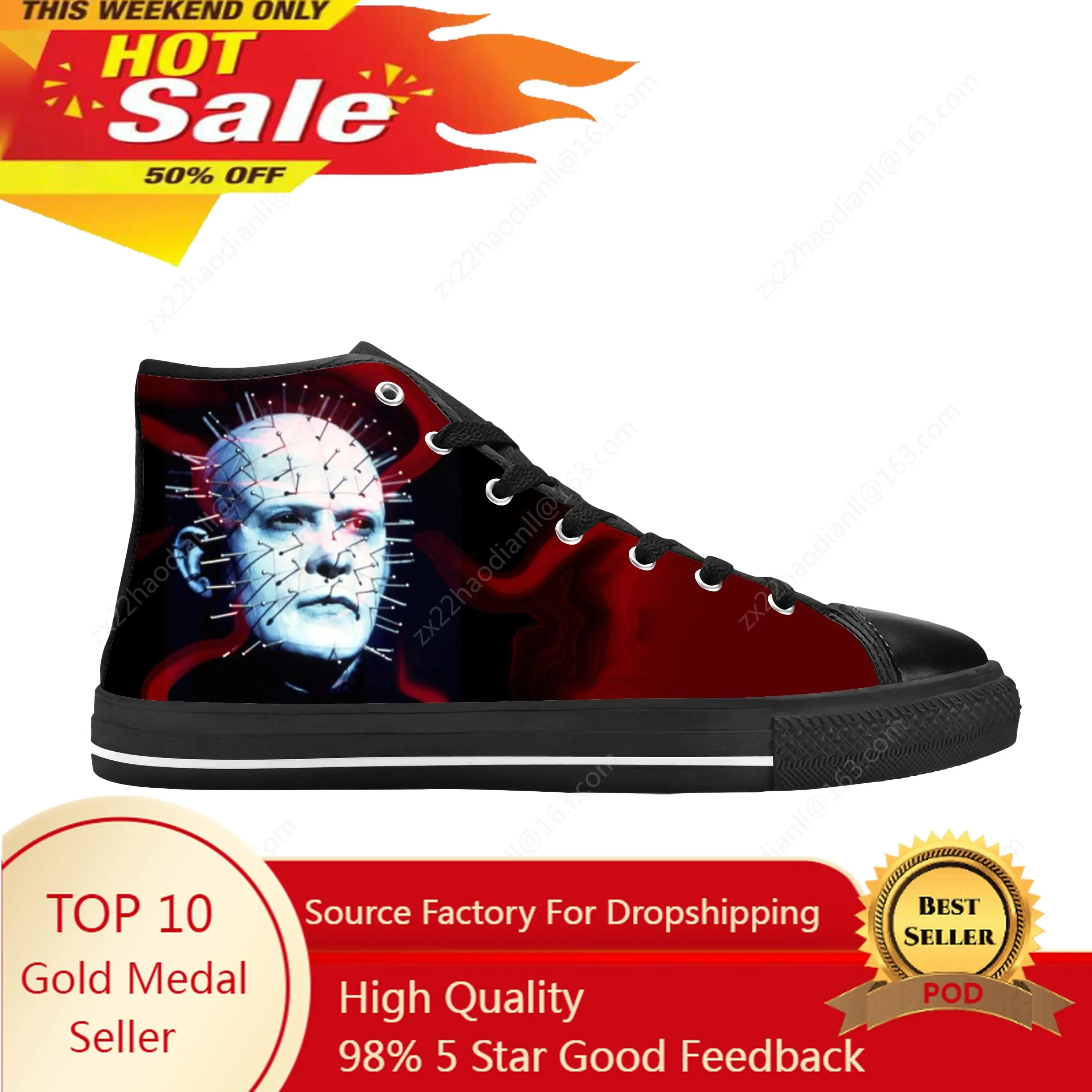 Pinhead Hellraiser Horror Halloween Scary Gothic Casual Cloth Shoes High Top Comfortable Breathable 3D Print Men Women Sneakers