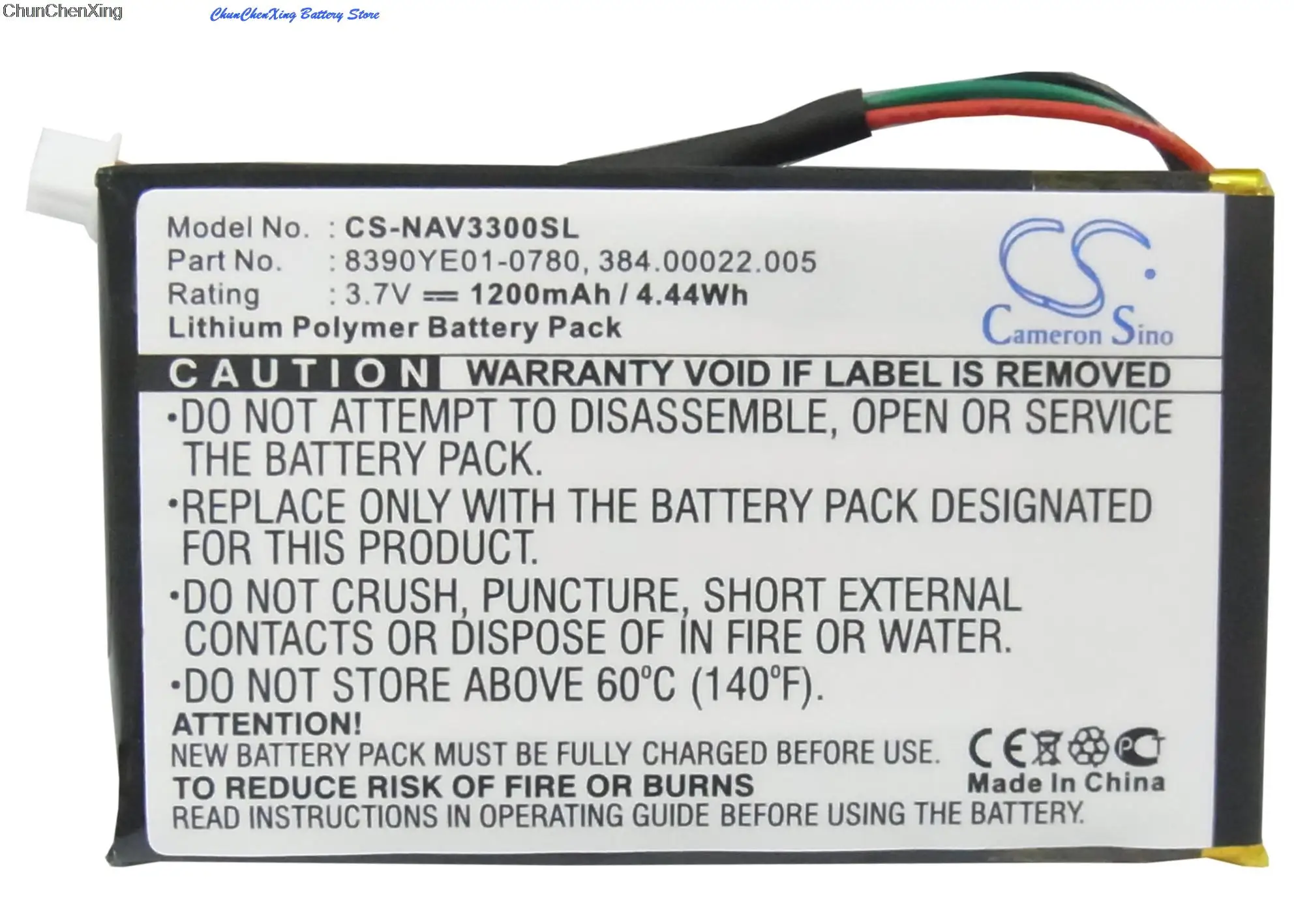 1200mAh Battery 0923FLYE31938, 384.00022.005, 8390-YE01-0780 for Navigon 3300, 3310, 3310 MAXE, 4310, 4310 MAXE