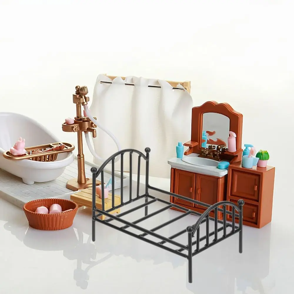 1:12 Doll House Metal Dollhouse Bed New Mini Doll Furniture Simulation Bed Wrist Bed Doll House Vintage Miniature Bed