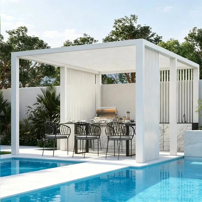 Custom Aluminum Powder Coated Bioclimatic Louver Roof Pergola Motorized Control Balcony Garden-3x4 Option