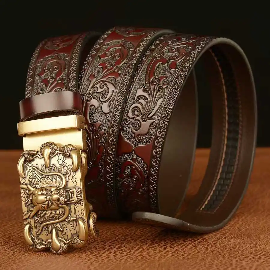 2025 New! High - End Men's Automatic Belt. Embossed Cowhide Leather, Domineering Claw - Dragon Buckle, Exquisite Craftsmanship