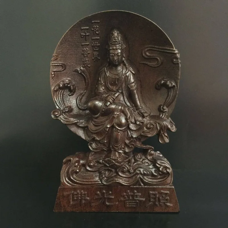 Hand-Carved Wood Water Moon Guanyin Statue - 7.1