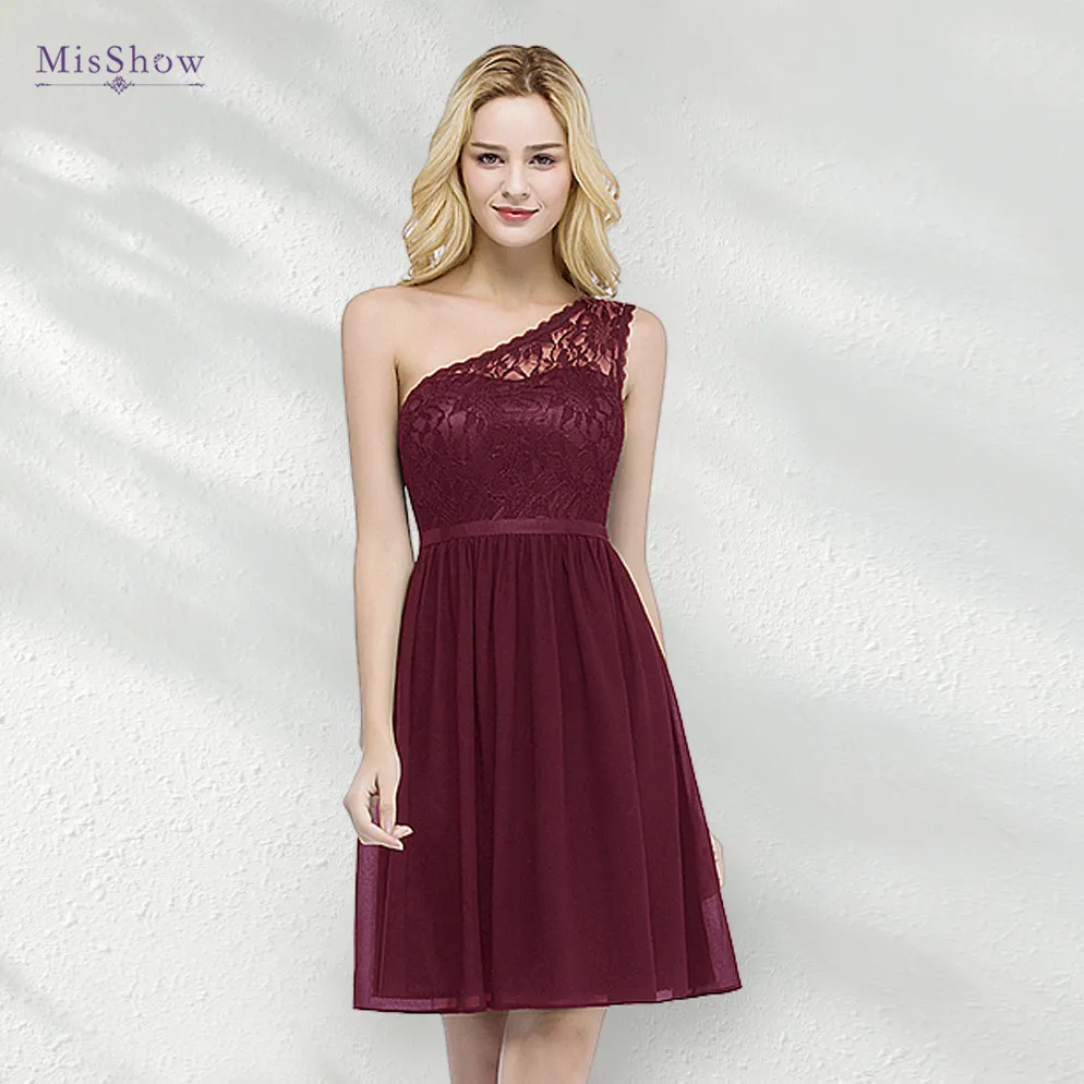 

One Shoulder Chiffon Lace Evening Dresses Short A Line Above Knee Summer Casual Elegant Formal Party Prom Gown For Bride Vestido