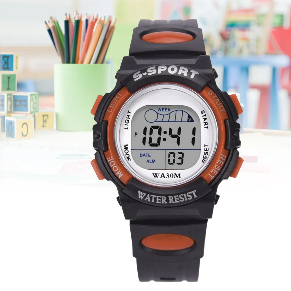 Waterproof Students Electronic Watch Orange Multifunctional Sports Watch For Student Wristwatch