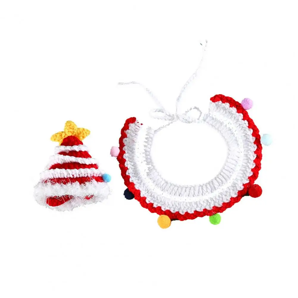 Breathable Pet Scarf Hat Hand-woven Christmas Pet Costume Set Dog Collar Hat Knitted Collar Scarf Santa Hat for New for Dogs