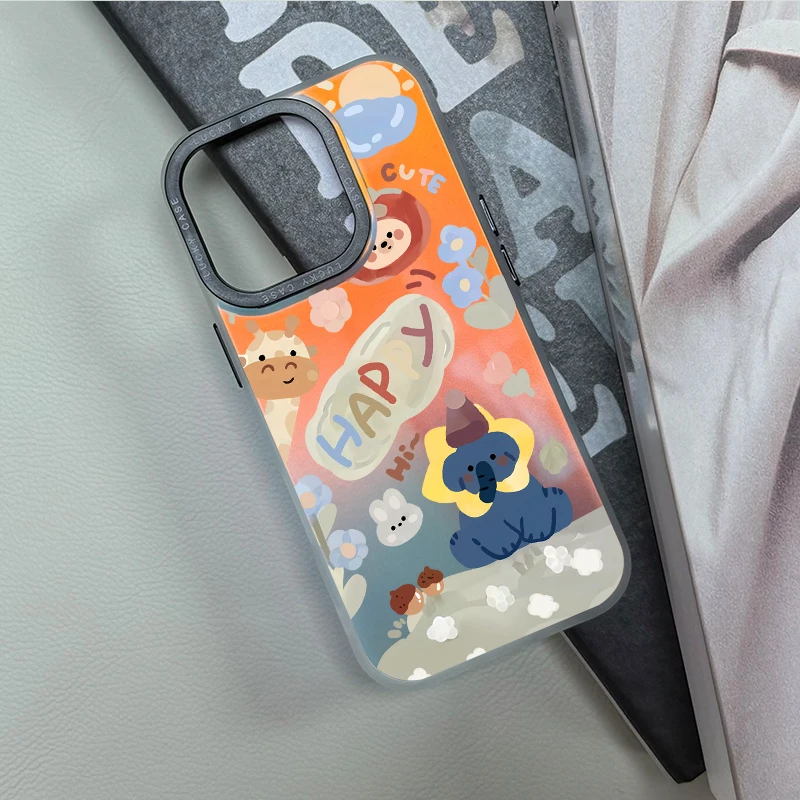 Happy and cute animal illustrations with iPhone 16, 15, 14, 13, 12, 26 Pro Max, Pro, Design Shock-Resistant, Full-Coverage Tempe