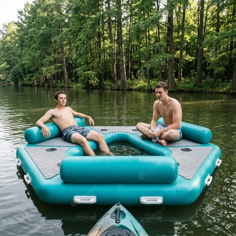 Hot Sale Wholesale Hexagonal Inflatable Floating Mat with EVA Teak Deck Modular Floating Island for Swimming Party Yacht