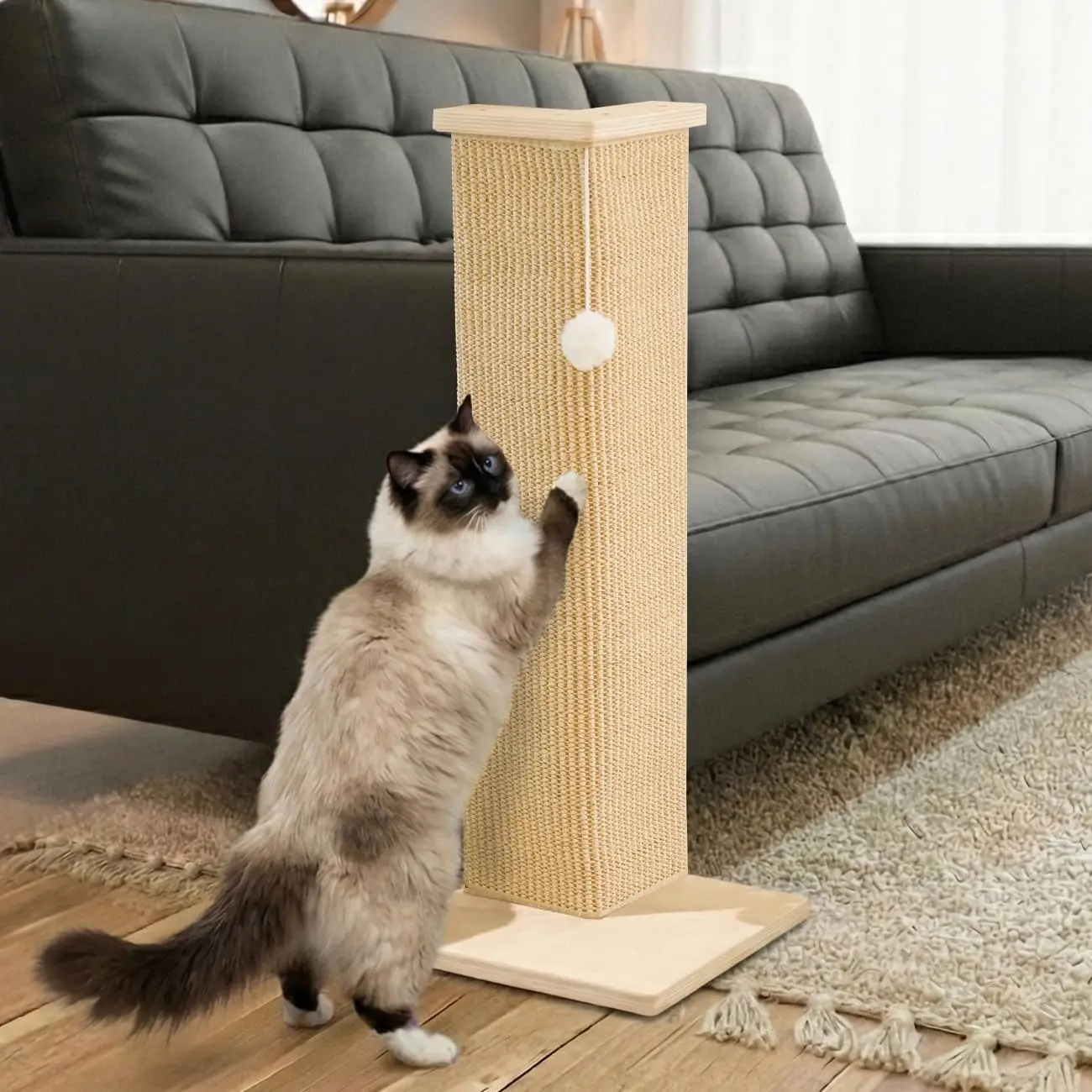 

Corner Cat Scratcher, 28'' Sisal Scratching Post with Toy Ball for Sofa & Furniture Protection