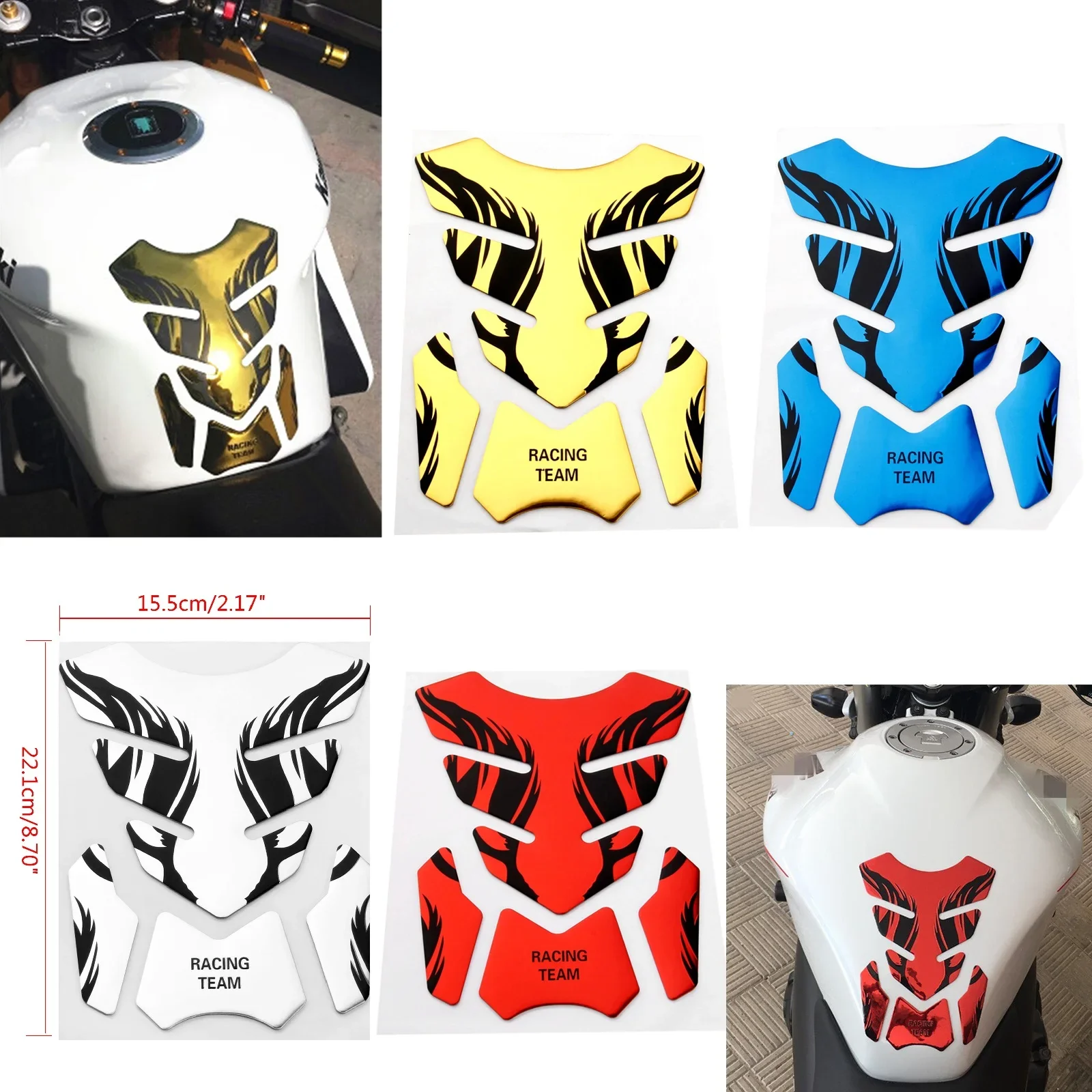 

Motorcycle 3D Fish Bone Flame Fuel Oil Gas Tank Sticker Decal Gel Pad Protector Rubber Cover Universal for Honda Suzuki Kawasaki