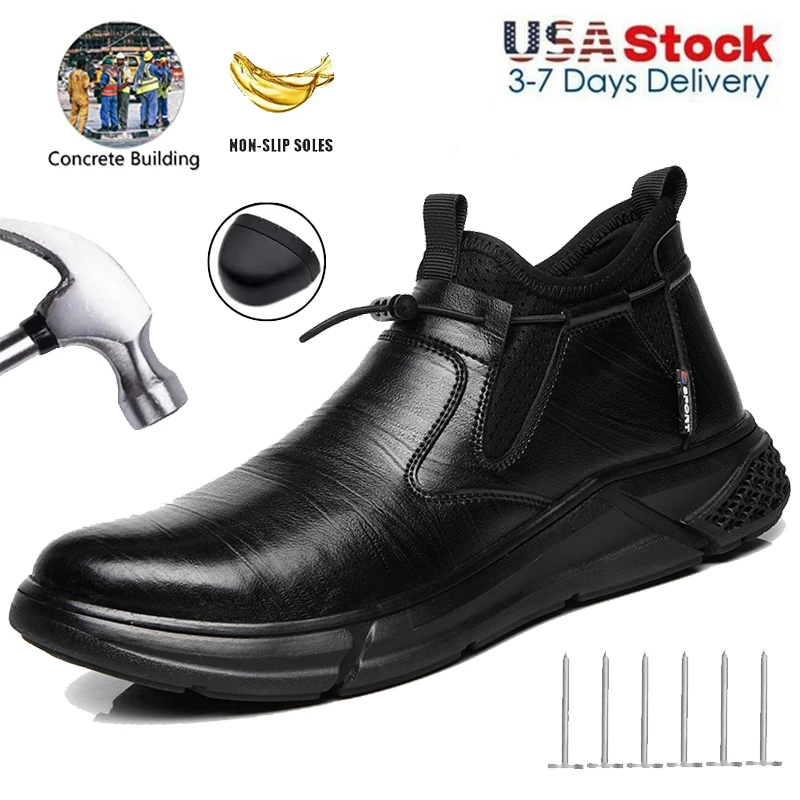 Steel Toe Waterproof Work Boots Puncture-Resistant Work Boots Indestructible Shoes Outdoor Slip-Proof for Oil Rig & Mining Black