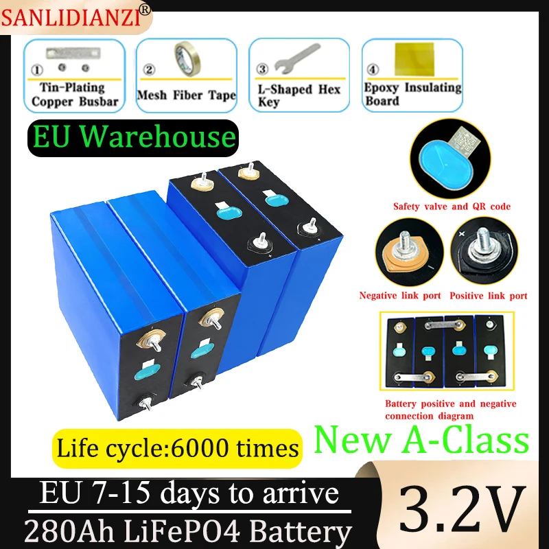 

New 3.2V 280Ah 280K Lifepo4 battery DIY 4S 8S 12V 24V 48V RV EV Class A 6000 cycles lithium iron phosphate rechargeable battery