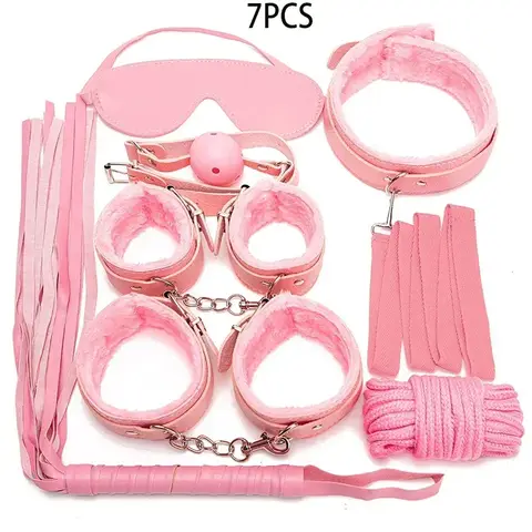 BDSM Kits sexxy Leather for Couples Exotic 7pcs Plush sexx Bondage Set Handcuffs sexx Games Whip Gag Nipple Clamps sexx Toys