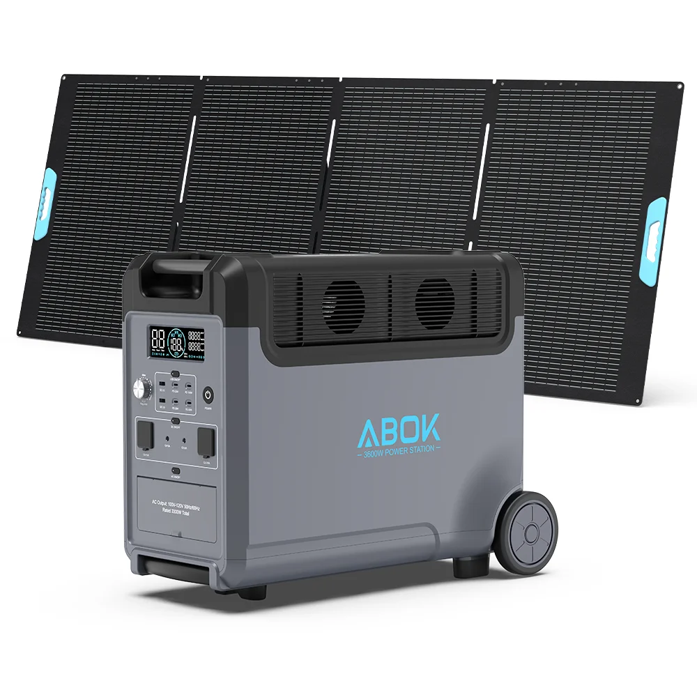 ABOK 3600W 3840Wh Portable Power Station LiFePO4 Battery Solar Charging Panel MPPT Additional Battery Pack RV Port Flashlight