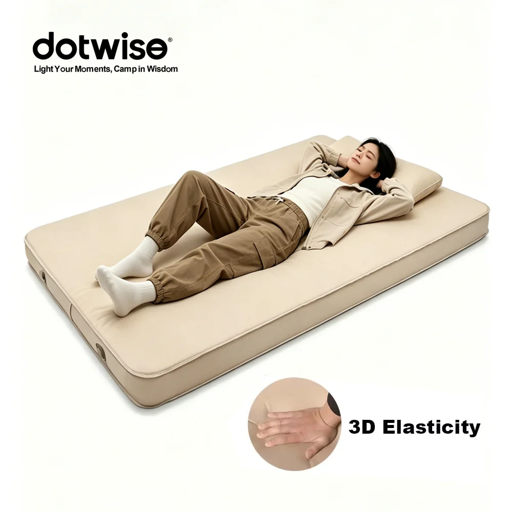 10cm Thick Double Self Inflating Mattress, 3D Elastic Camping Sleeping Pad, Compact Folding Waterproof Air Mat Floor Bed for 1-2