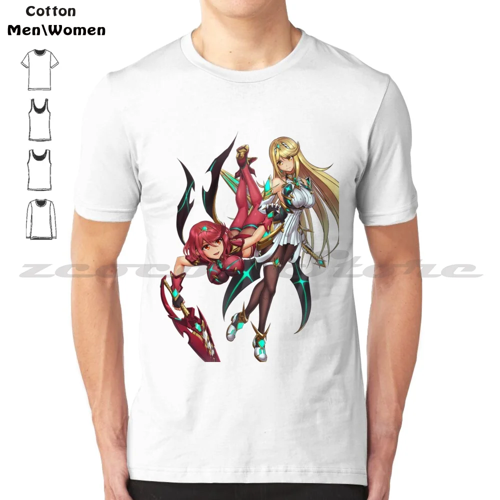 Pyra And Mythra T-Shirt 100% Cotton Comfortable High-Quality Pyra Mythra Homura Hikari Anime Girl Xenoblade Chronicles 2 Sexy