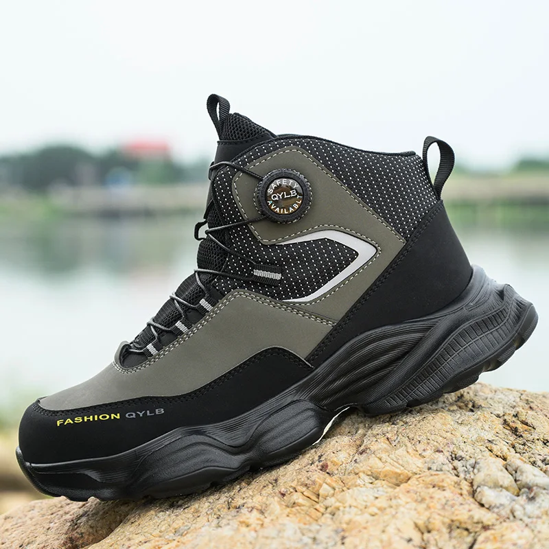 Anti-smash Anti-puncture Boots Cushioned Protection Safety Shoes Steel Toe Anti Shock Lightweight Rotating Button Sneakers