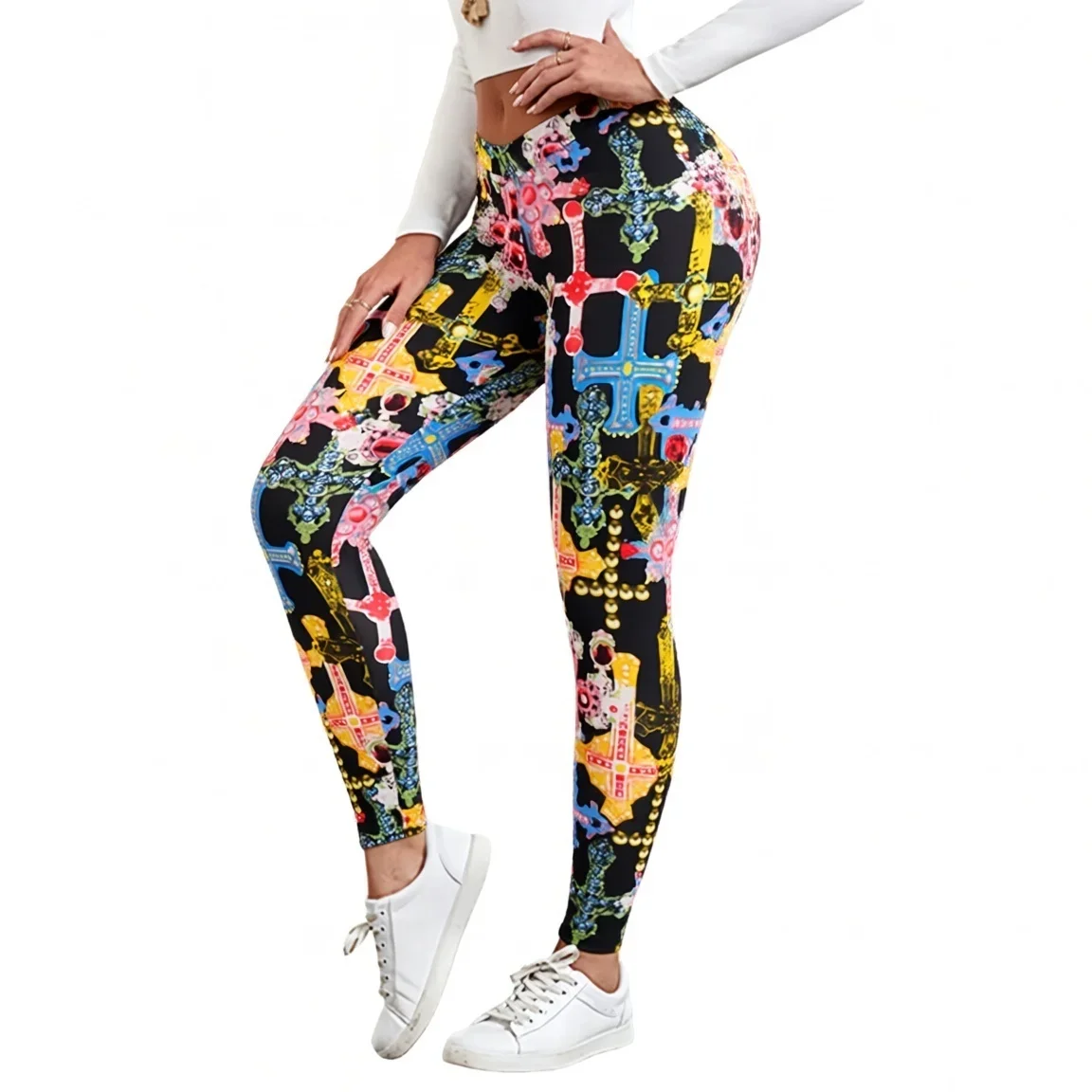 Women's High Waist Printed Leggings Baroque Vintage Geometric Pattern Stretchy Workout Yoga Pants