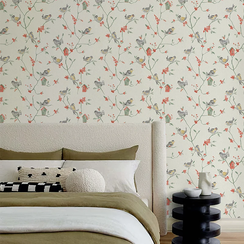 

Floral Bird Paper Peel And Stick Wallpaper Modern Leaf Self Adhesive Contact Paper Chic Bedroom Home Furniture Cabinet Decor