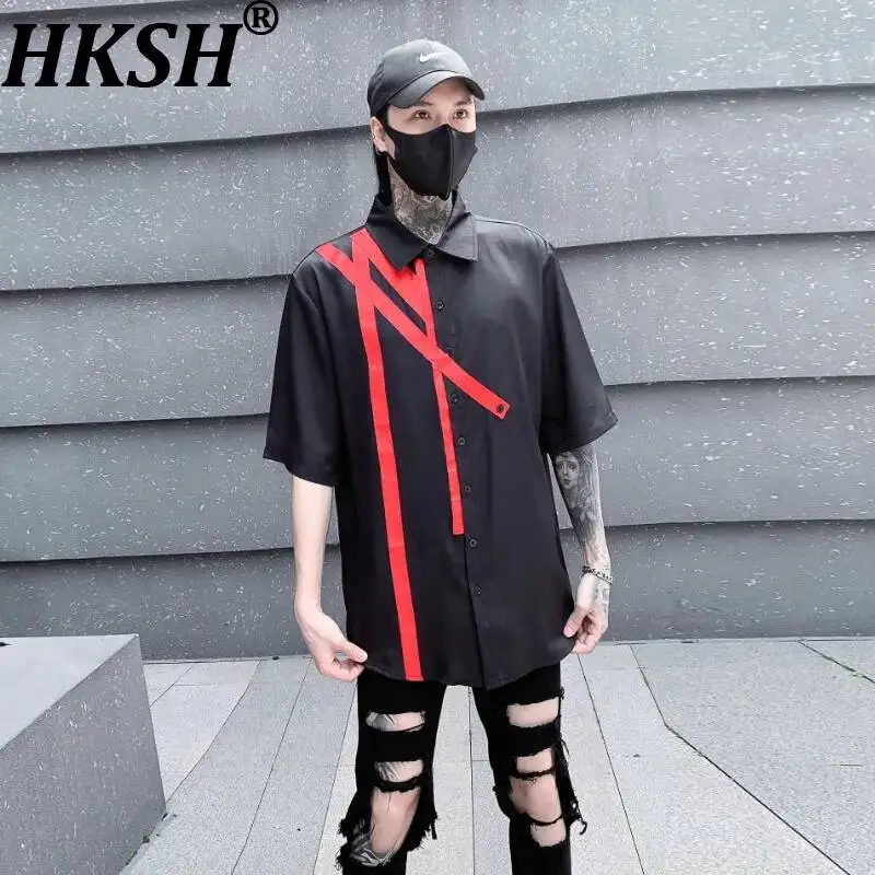 

HKSH Trendy Brand Loose Fit Short-Sleeve Shirt Color Contrast Stripes Casual Versatile Fashion Shirts Chic Ins Vibe Punk HK22363