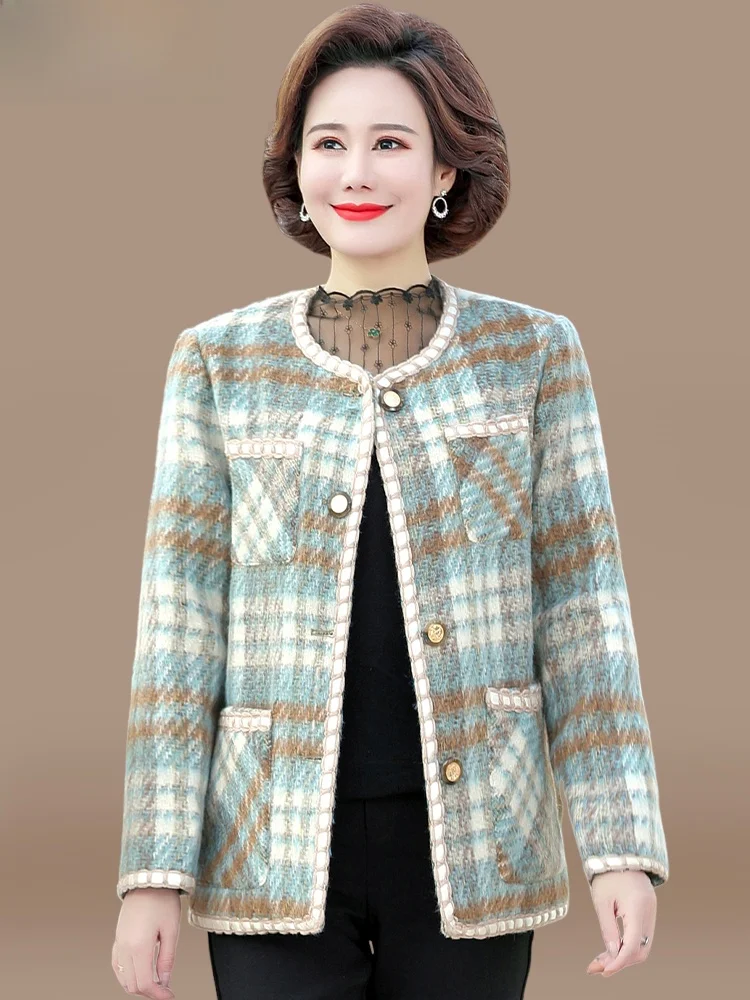 

Женское шерстяное пальто Ele Mom для весны и осени, модный кардиган средней длины для женщин старшего возраста, из смесовой ткани с полиэстером