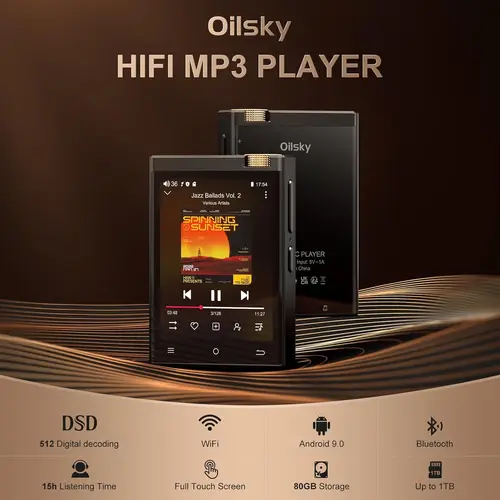 Imagen 2 del producto Reproductor de MP3 de alta fidelidad con Bluetooth y WiFi, audio digital Oilsky Lossless DSD de alta resolución con tarjeta de memoria (16+64 GB) de hasta 1 TB