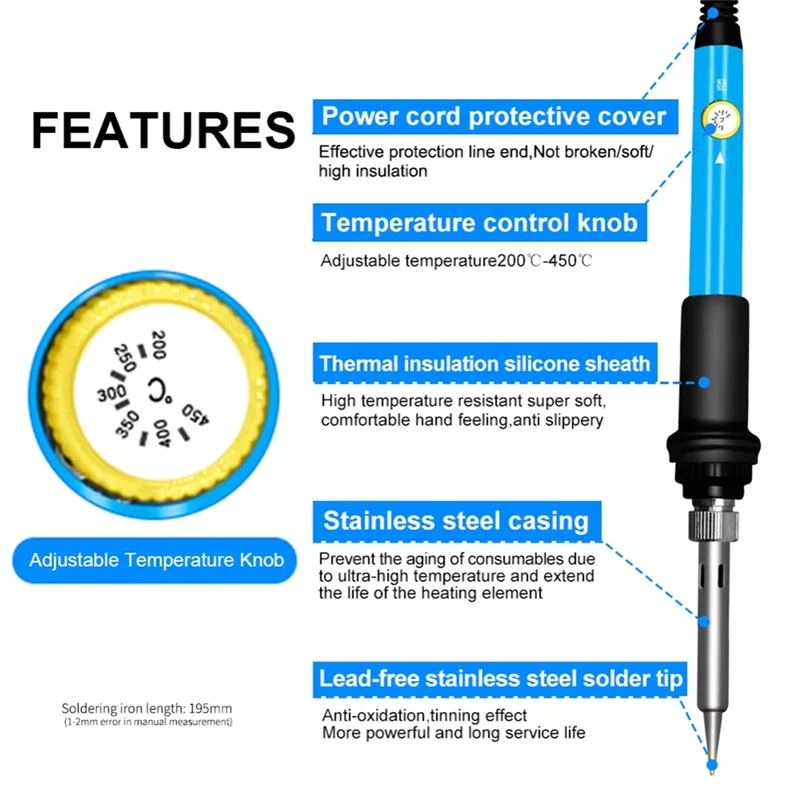 

A38Q-Soldering Iron Heat Set Insert Tool, 60W 2200V Soldering Welding Iron Kit With Iron Tips And Heat Set EU Plug