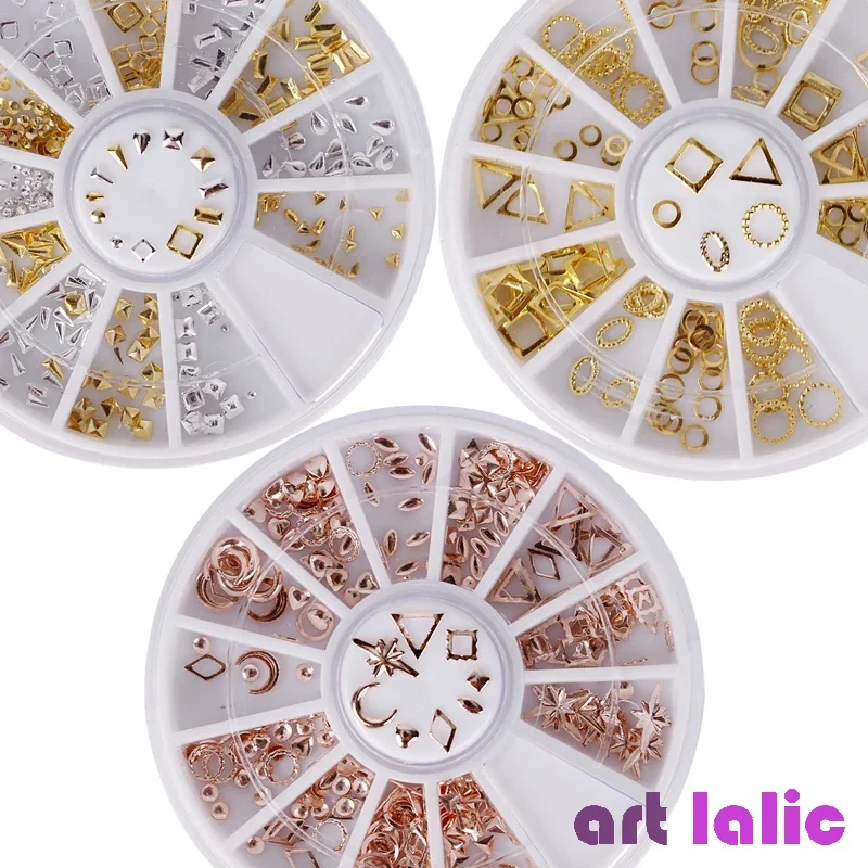 

100Pcs 3D Nail Art Rivet Studs Accessory Wheel Grey Gold Circle Star Square Triangle Mixed for Creative Manicure Decoration