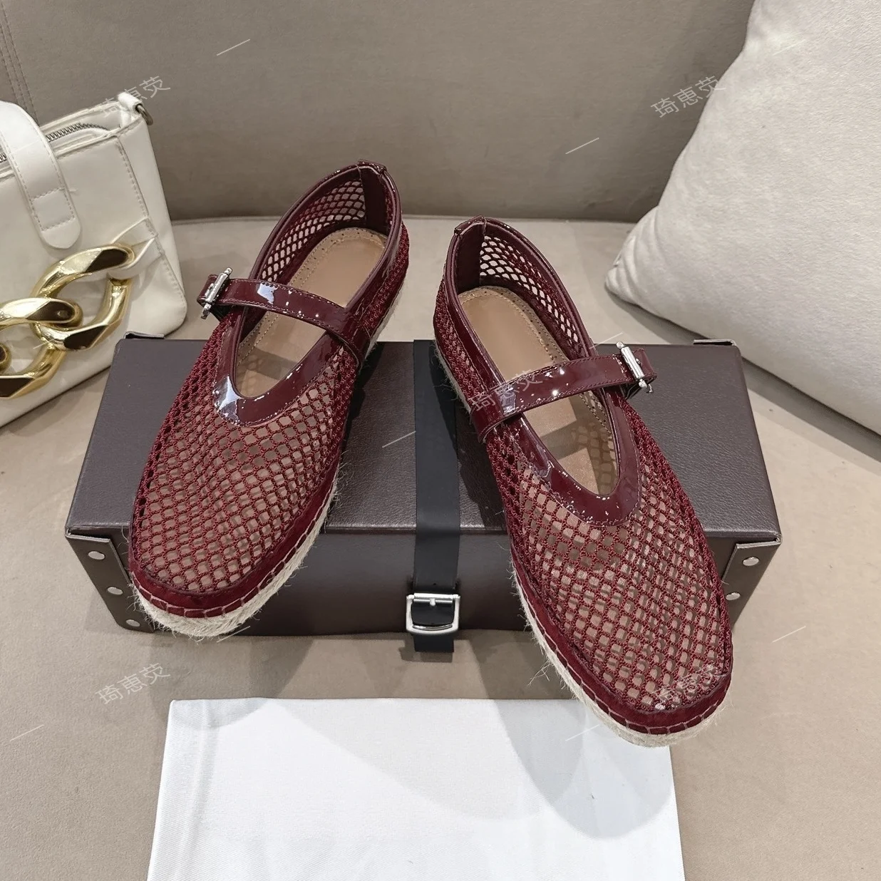 Woven Fishnet Sandals With a Strappy Buckle Mary Jane–Style Summer New Arrival Hollowed-Out Flat Single-Layer Shoes Mesh Shoes