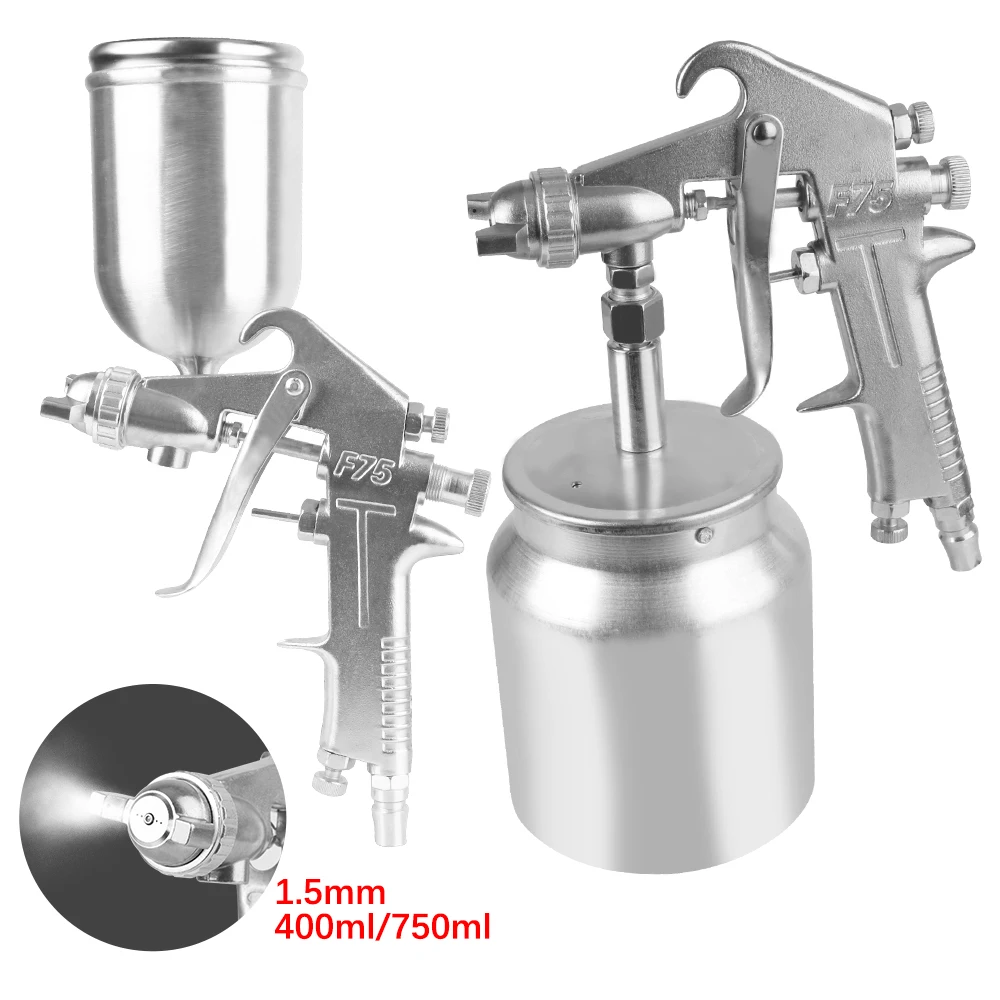 

For Automotive Furniture Parts Painting Color Spray Gun Silver Handle Adjustable F-75 Spray Gun 1.5mm Nozzle with Cup