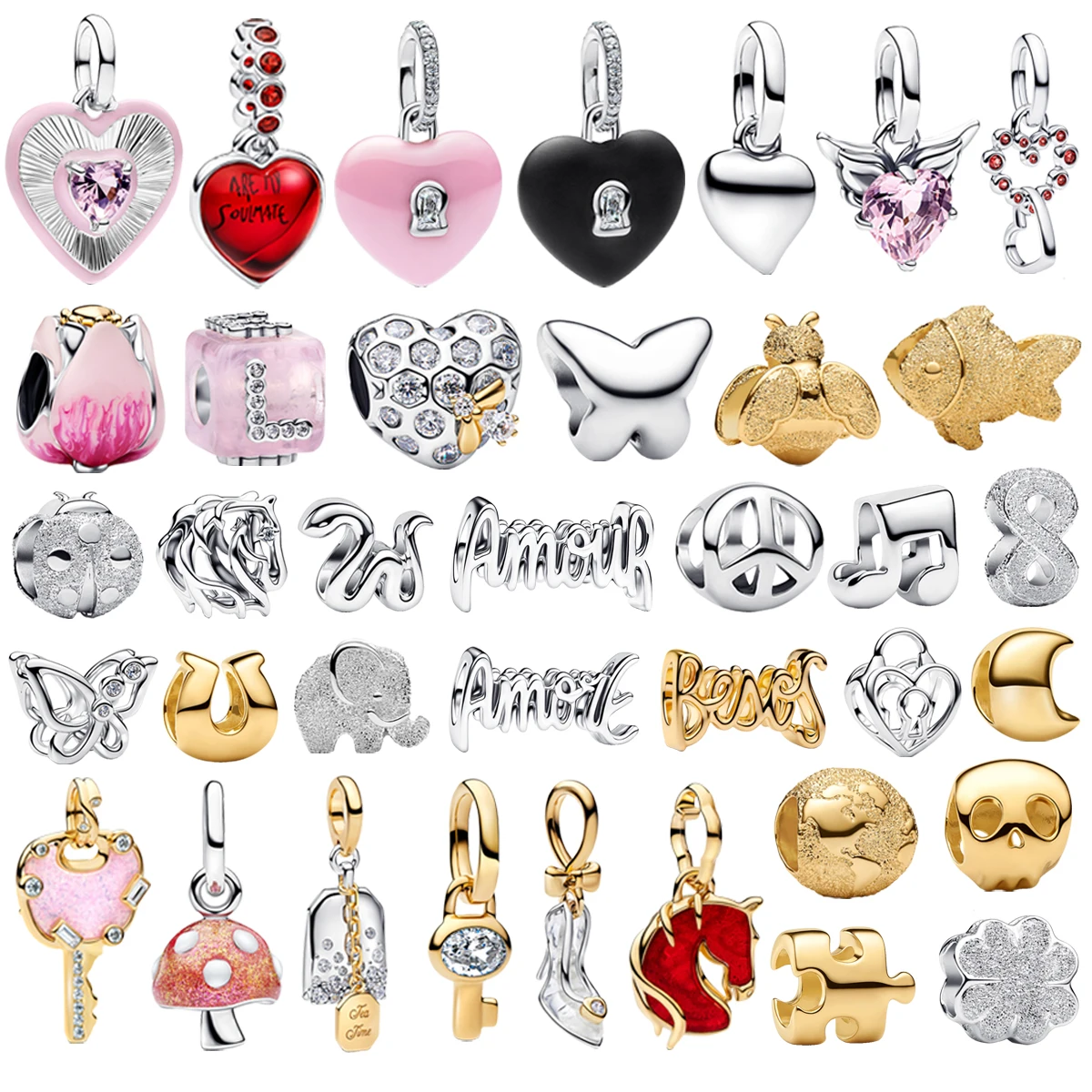 Nouvelles perles pendentifs originales en argent sterling 925, motifs hibou, tortue, papillon, cœur, cheval, champignon, pour bijoux DIY et cadeaux pour femmes