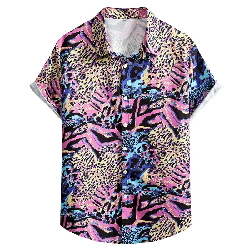 Kleurrijke Tijger Luipaard Shirts Casual 3d Print Tropisch Bloemenhawaiiaans Shirt Met Korte Mouwen En Korte Mouwen Zomer Strandblouse