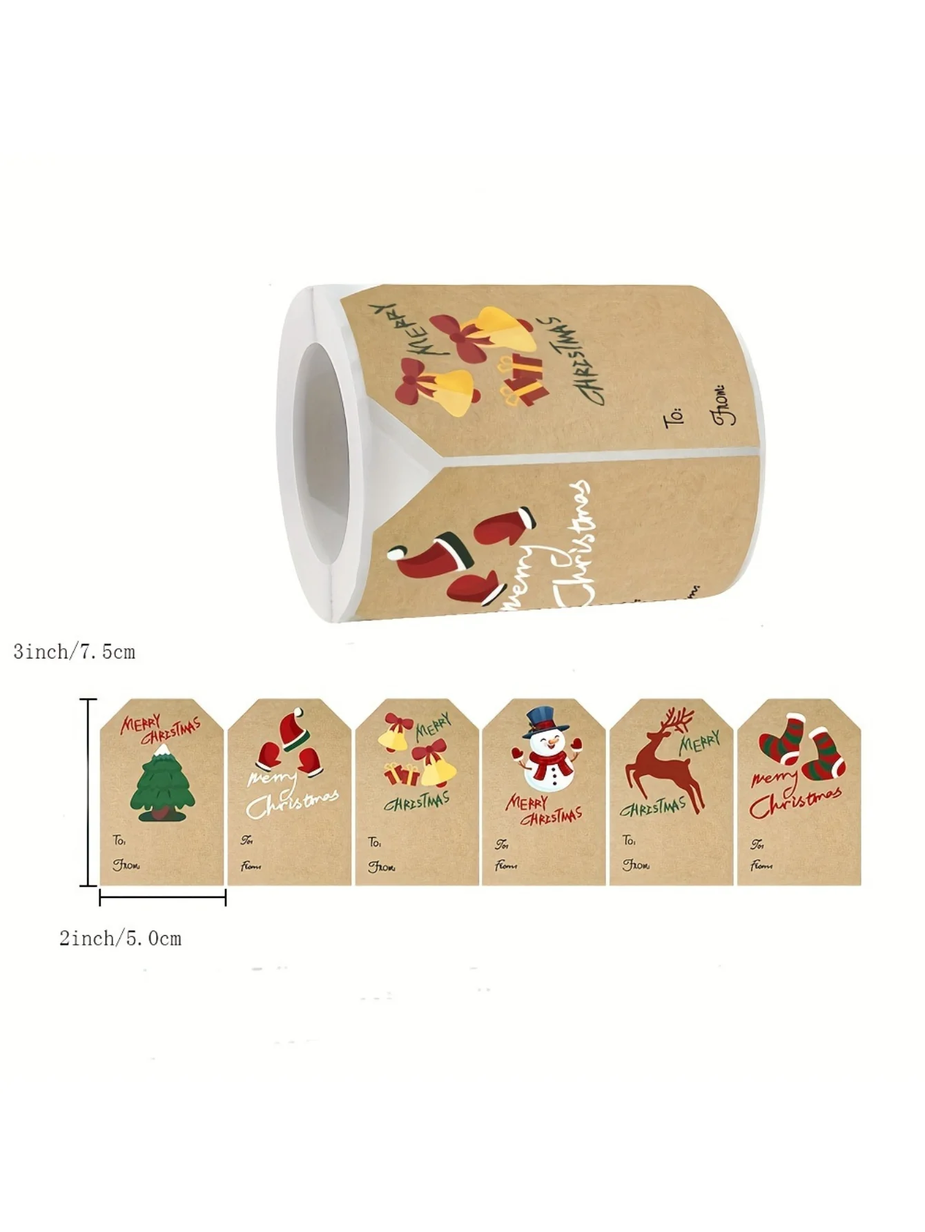 250 قطعة/لفة ملصقات عيد الميلاد - 2 × 3 جوارب شجرة ورق الكرافت رجل الثلج الأيائل عيد ميلاد سعيد