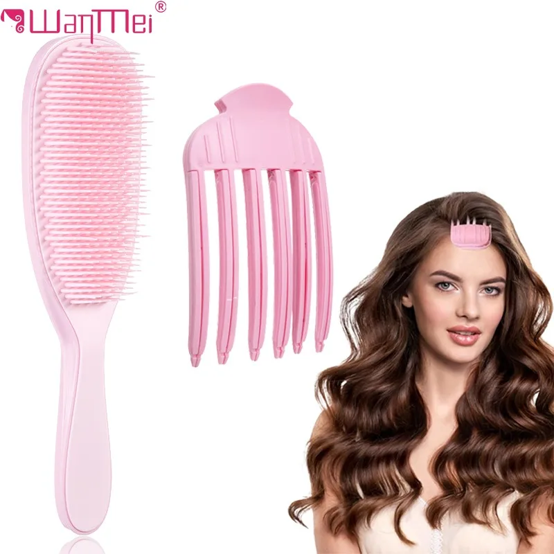 3Pcs Detangling Comb Anti-static Scalp Massage Not Knotted Detachable+Fluffy Hairpin Curling Bangs Clips Hair Roots Styling Tool