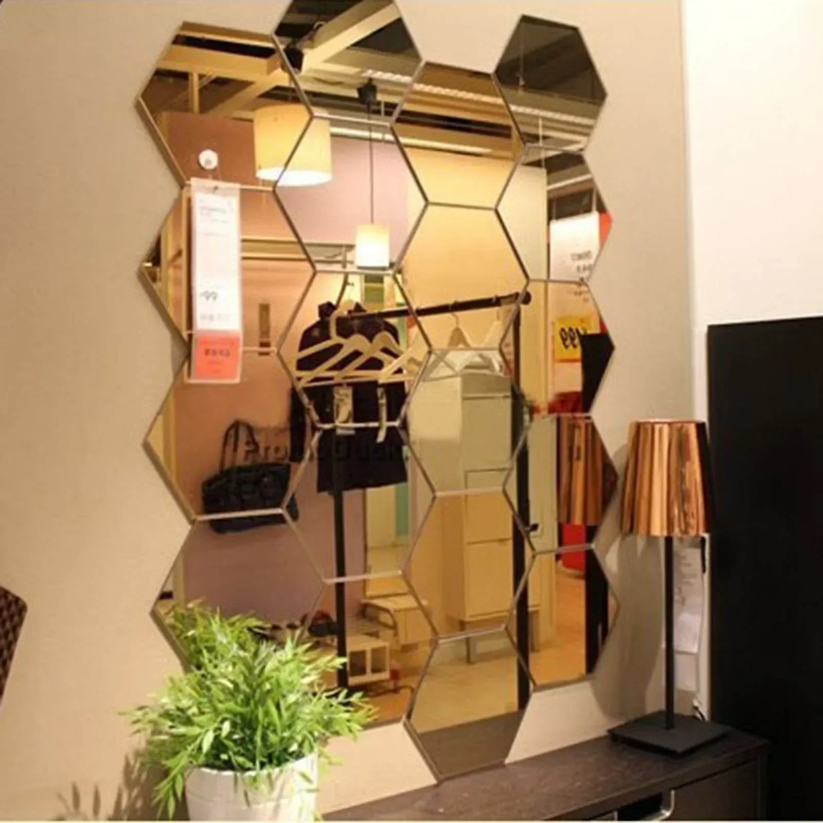 6/12pcs 3D Mirror Wall Sticker Hexagon Decal Home Decor DIY Self-adhesive Mirror Decor Stickers Art Wall Decoration  Large