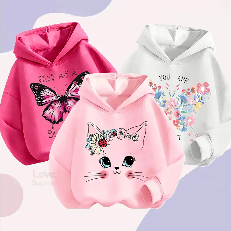 Baby-Mädchen-Kapuzenpullover mit Schmetterlingsmuster, 3-10 Jahre, modisch, Frühling und Herbst, Geschenk