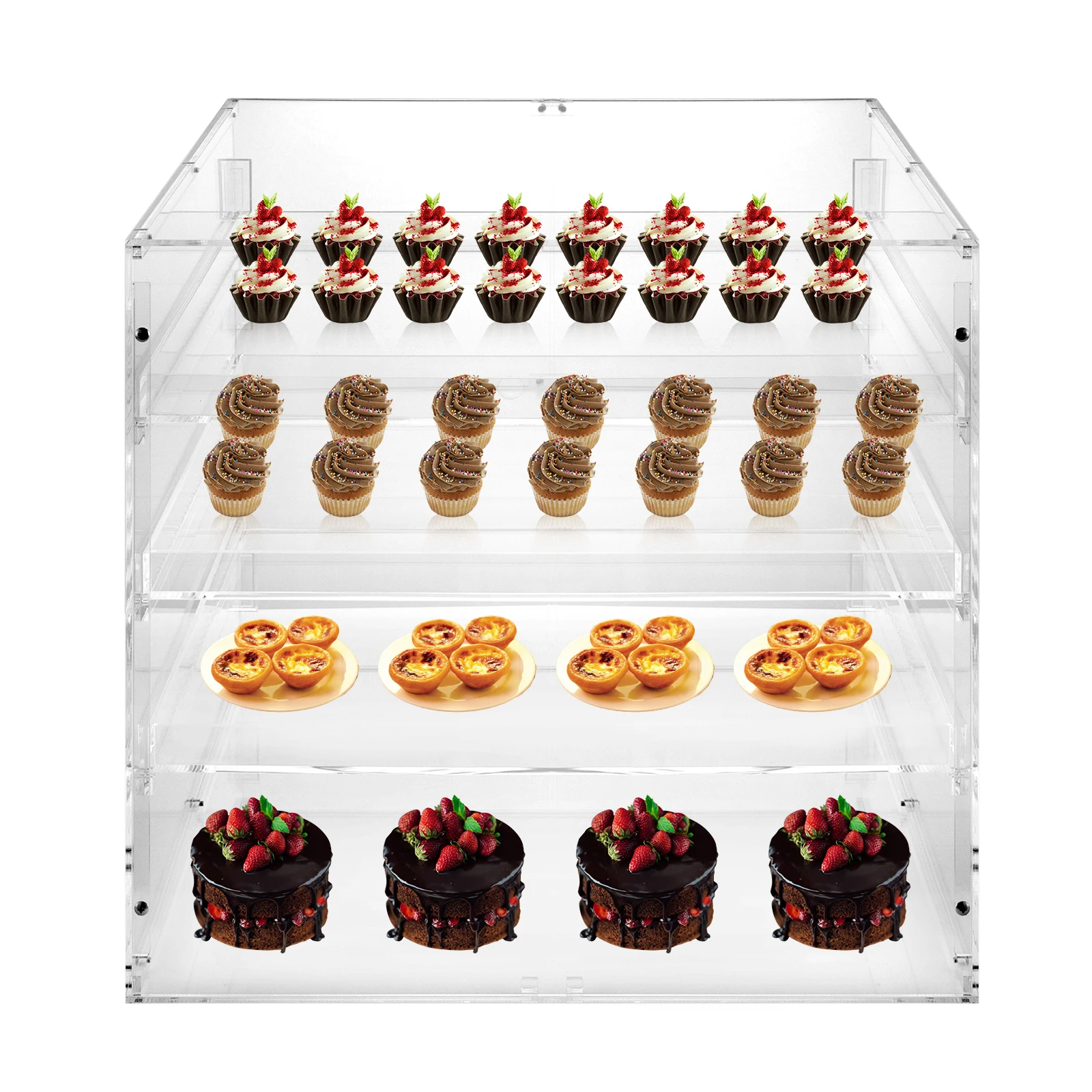 18.7×17.71×17.71 inci Kotak Display Akrilik 3 Tingkat 4mm Kotak Display Kue dan Pastry dengan Sekrup Stainless Steel 304