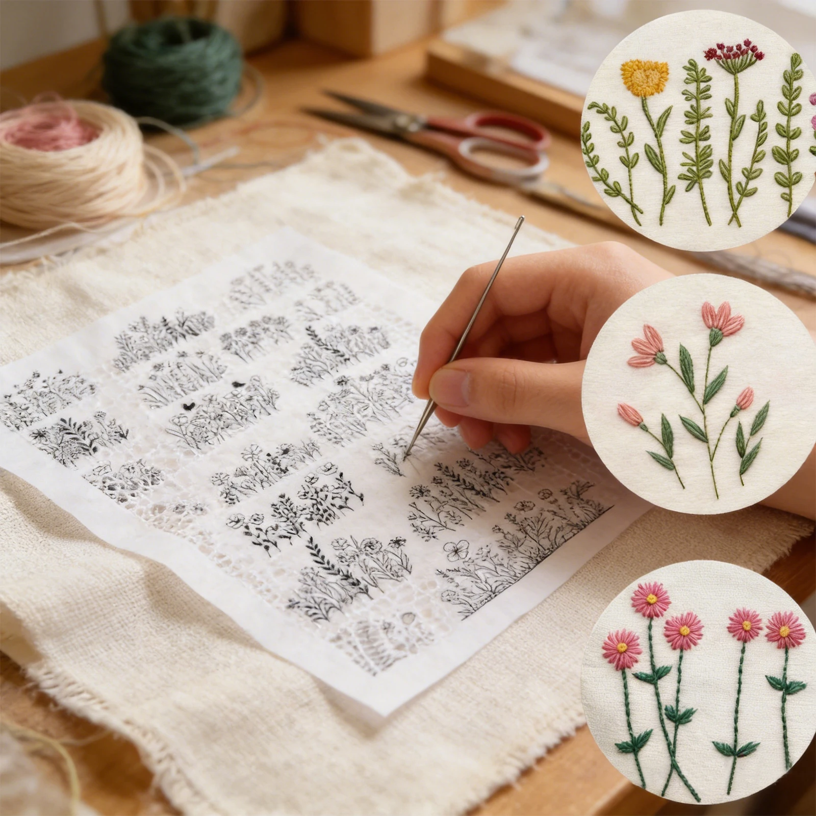 Embroidery Design Patterns Flowers - ورق تطريز قابل للذوبان في الماء