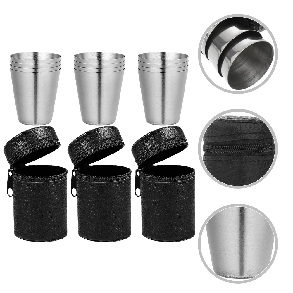 

3 Sets Outdoor Wine Glass Portable Camping Cup Stainless Steel Drinking Cups Metal for Picnic Accessories