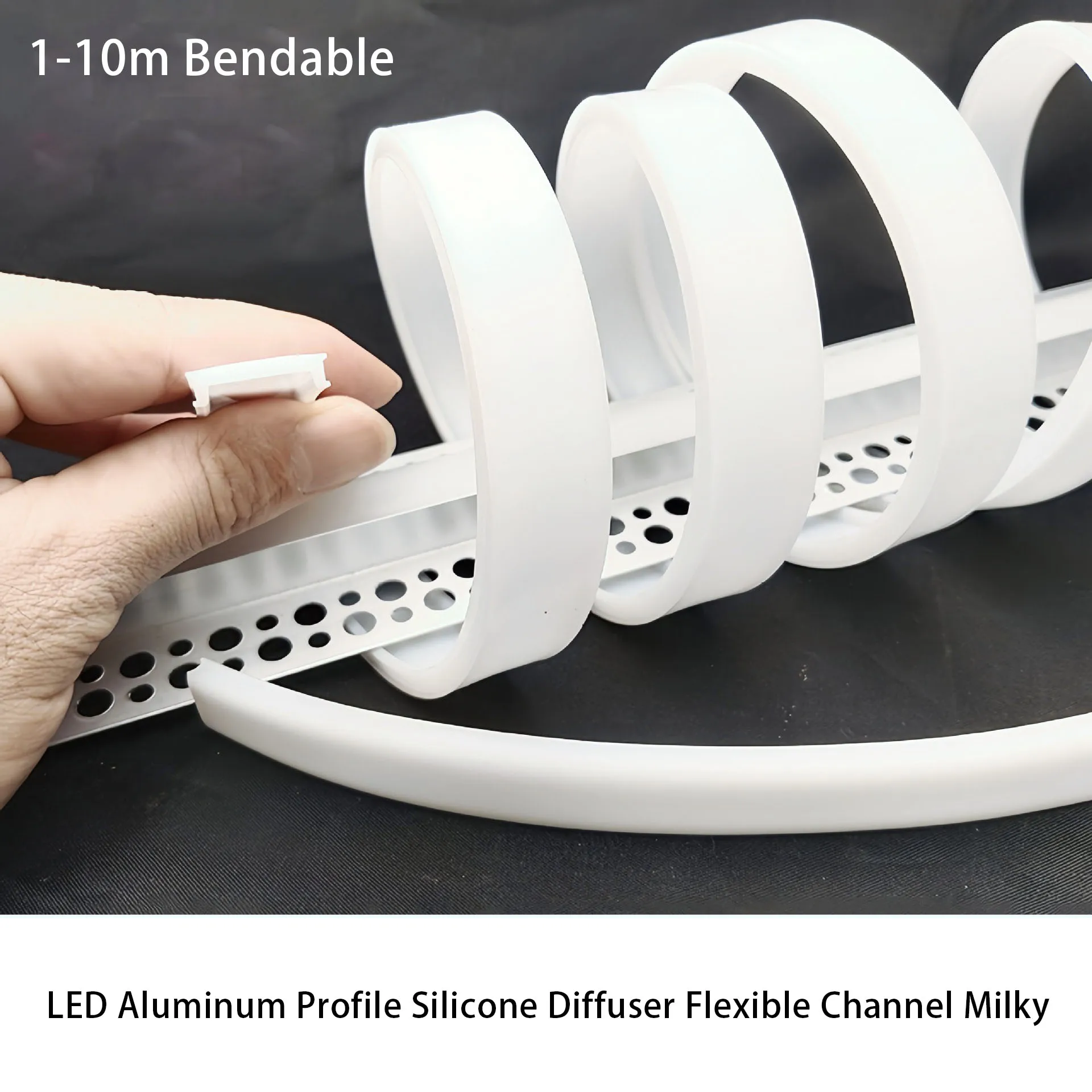 1-10m Flexible Bendable LED Aluminum Channel, Milky Silicone Diffuser Cover Replaceable LED Strip Light Fitting