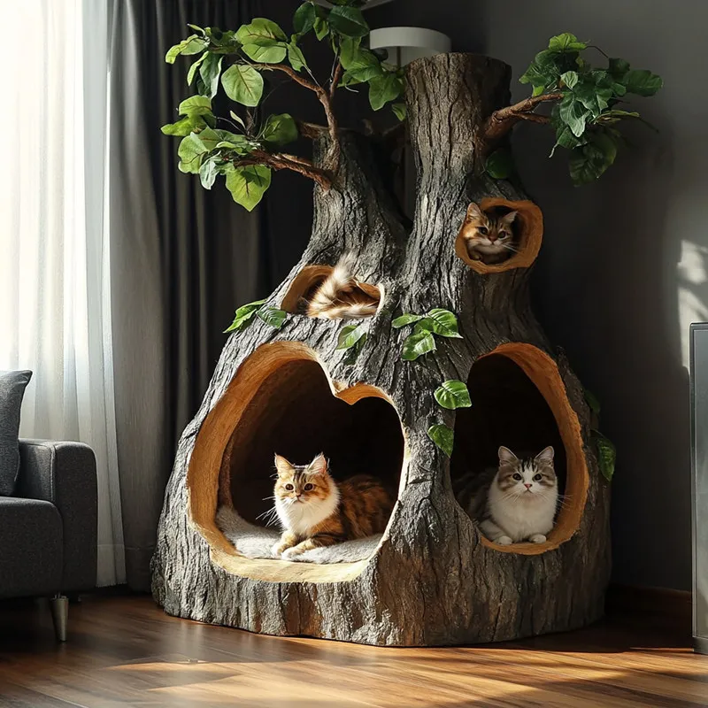 Simulation green plant large luxury cat climbing frame tree house landscape indoor hotel villa pet kennel