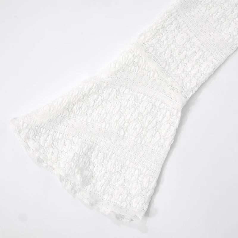 CUTENOVA Frauen Herbst Neue Einfarbig Spitze Leicht Ausgestelltes Langarm Äußere Top Frauen Sexy Sehen-Durch Crop Top Tie-Up Strickjacke