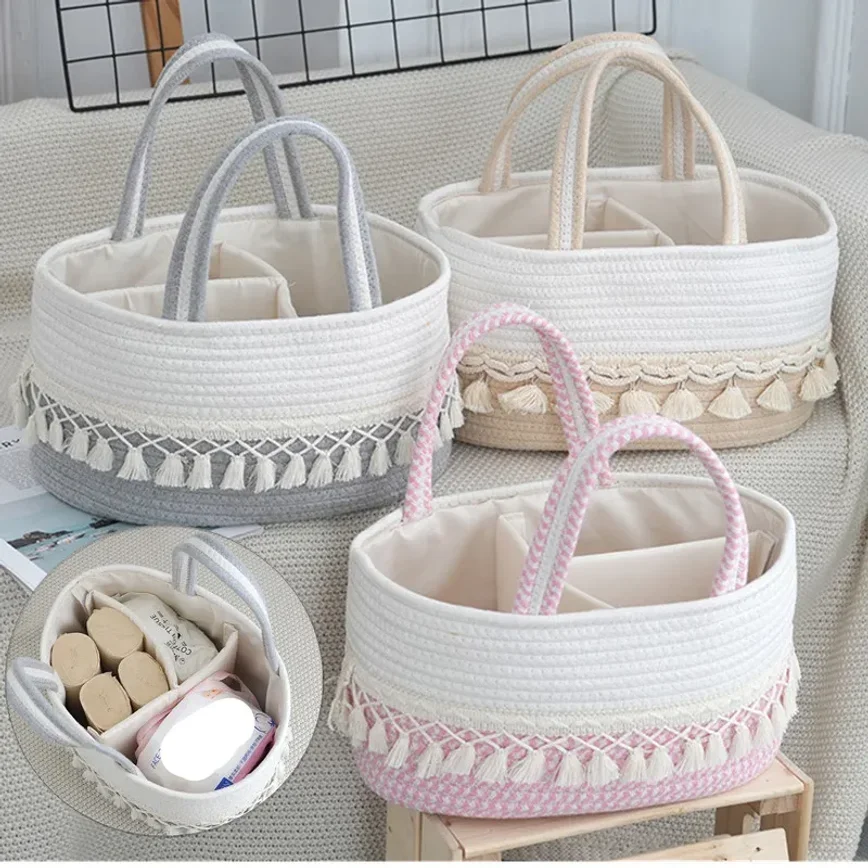 Foldable Diaper Caddy Organizer Cotton Linen Portable Baby Storage Bag for Nursery Diaper Stackers & Children's Storage Basket