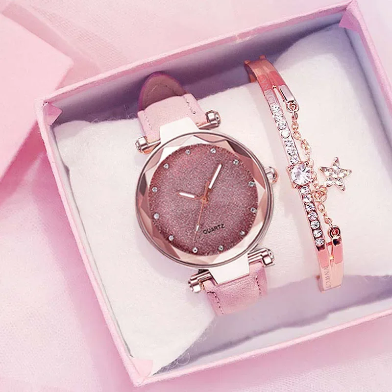 女性のための星空の時計,カジュアルな腕時計,シンプルな数字,革,ファッショナブル,2021