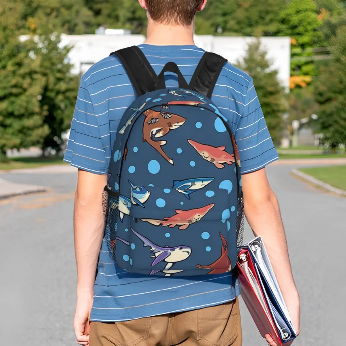 Blue Cartoon Shark Animal Pattern Backpack Student BookBag Children School Bag Laptop Shoulder Bags for Men Women