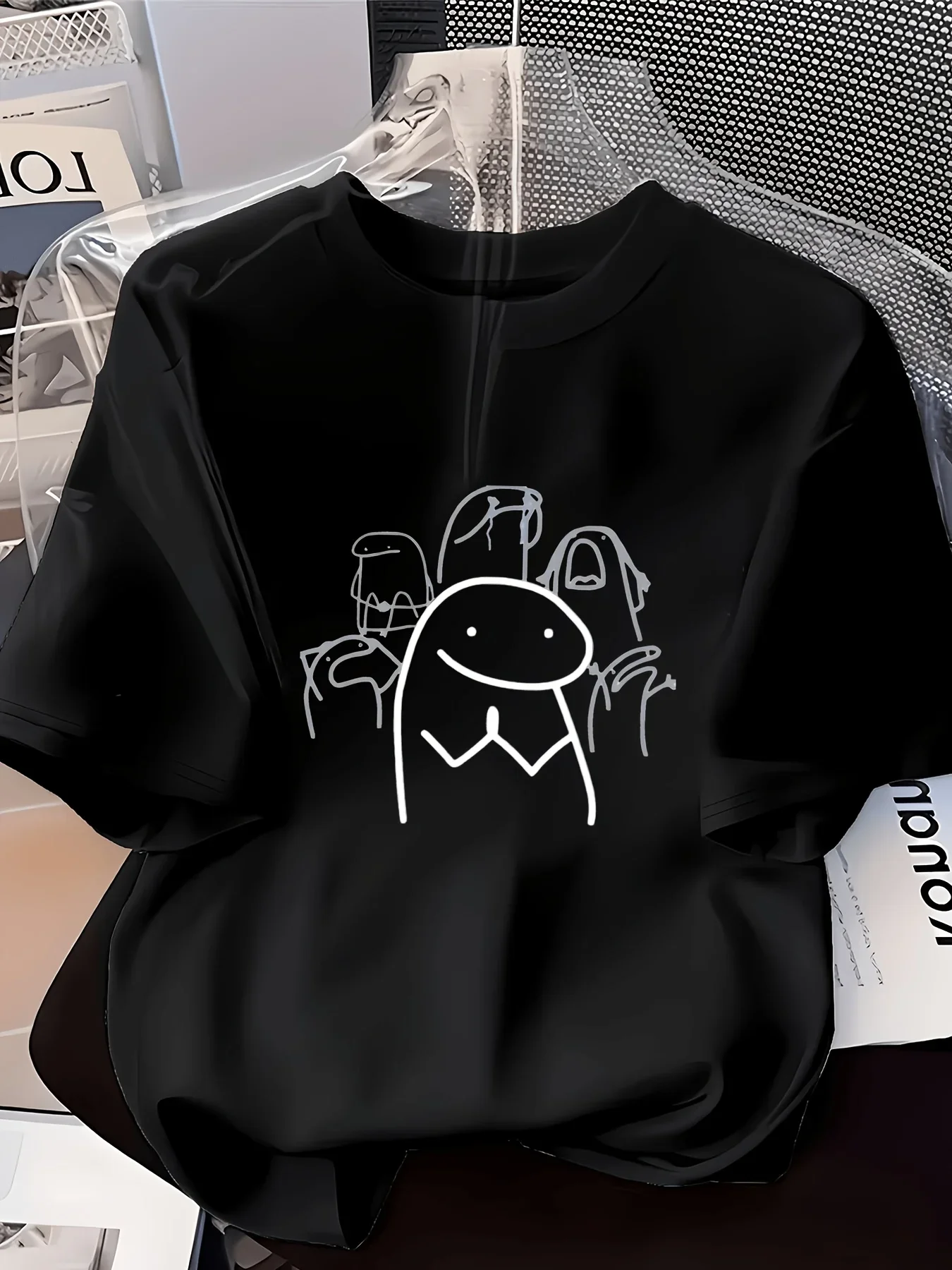 100% pure cotton new summer men's and women's round neck short sleeved T-shirt, emoji prayer gratitude print humorous art